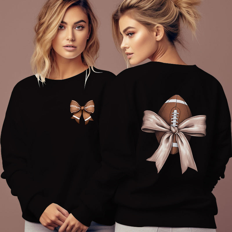 Damen Sweatshirt mit niedlichem Footballmotiv und Schleifenakzent Drune
