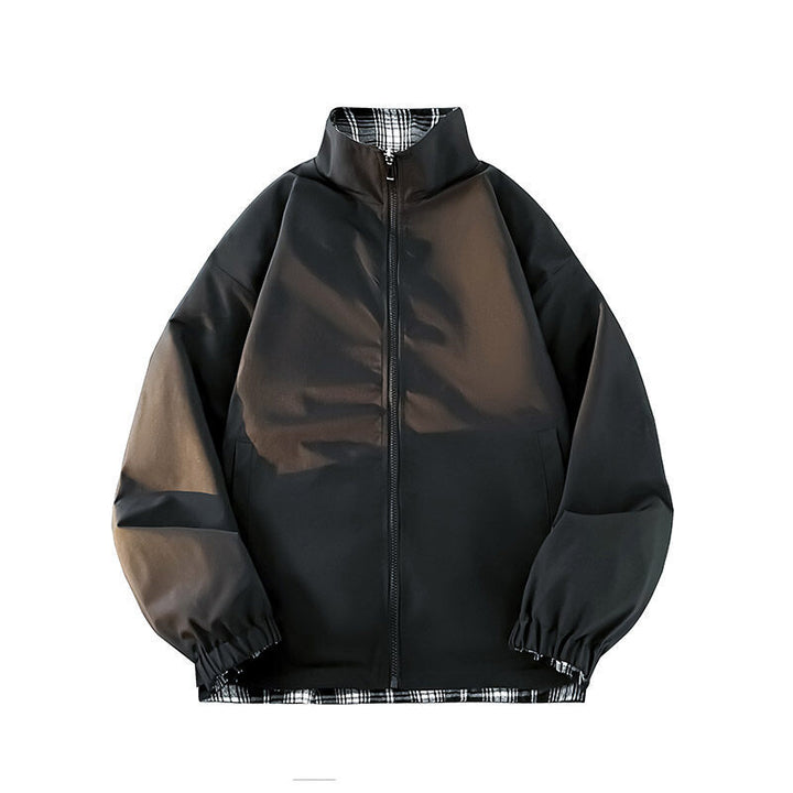 Damen lässige Windjacke mit kariertem Innenfutter und hohem Kragen Drune