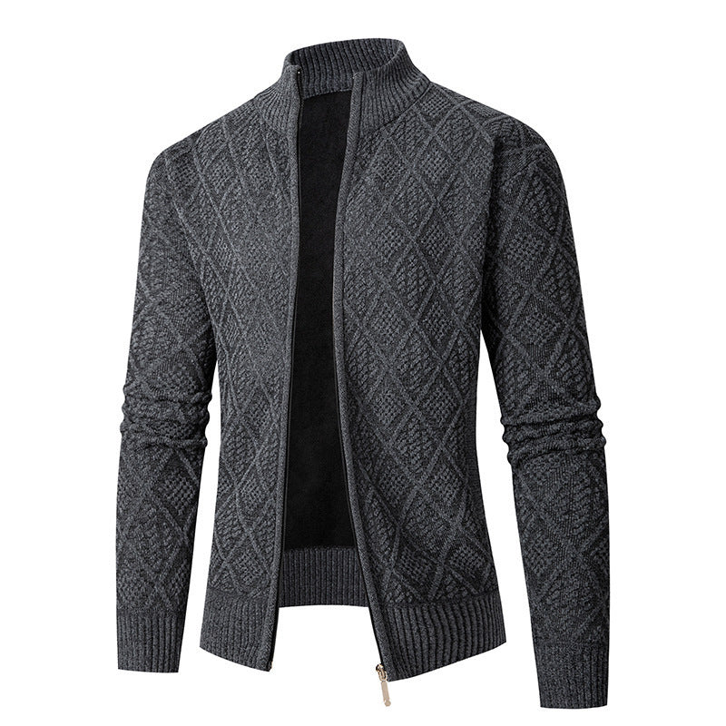 Herren Strickjacke mit rautenförmigem Design und hohem Kragen Drune
