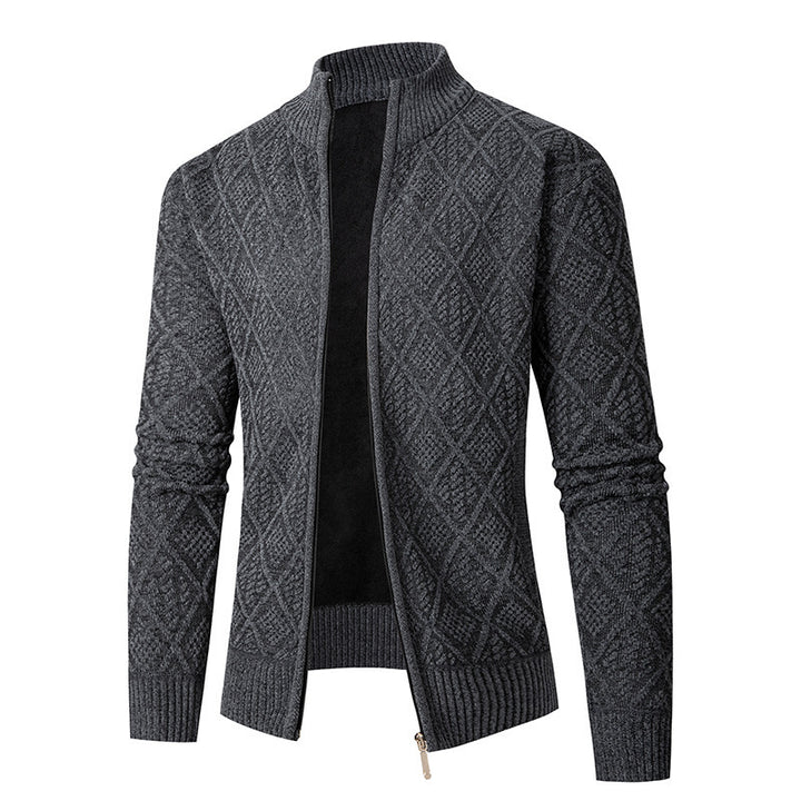 Herren Strickjacke mit rautenförmigem Design und hohem Kragen Drune