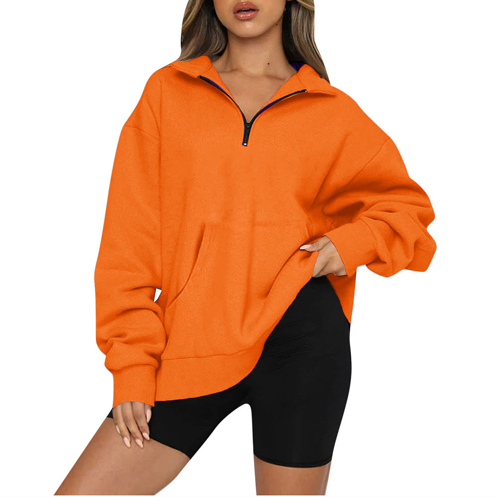 Damen Oversized Sweatshirt mit halbem Reißverschluss und Kapuze Drune
