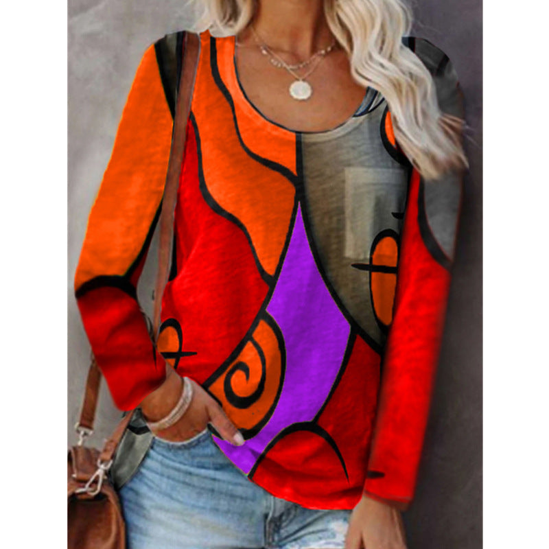 Damen Langarmshirt mit abstraktem Farbstreifenprint und lockerem Schnitt Drune