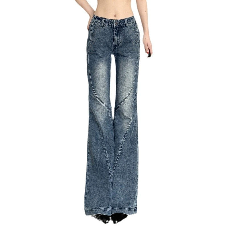 Damen klassische Flared Jeans mit hoher Taille und ausgefranstem Saum Drune