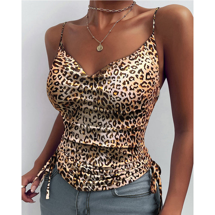 Damen Schicke Satin-Bluse mit tiefem V-Ausschnitt und Raffung Drune