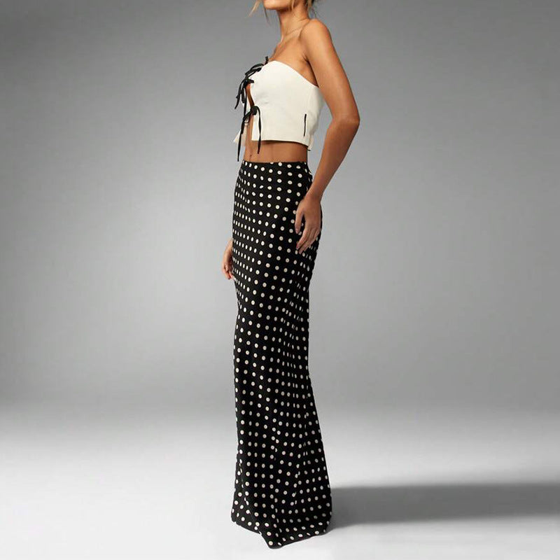 Damen Maxi-Rock mit hohen Schlitz und Polka Dots Drune