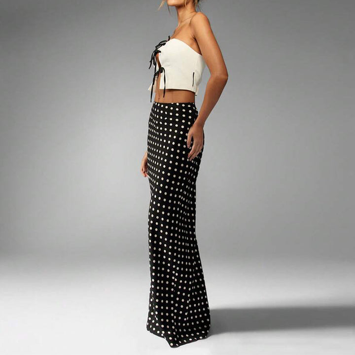 Damen Maxi-Rock mit hohen Schlitz und Polka Dots Drune