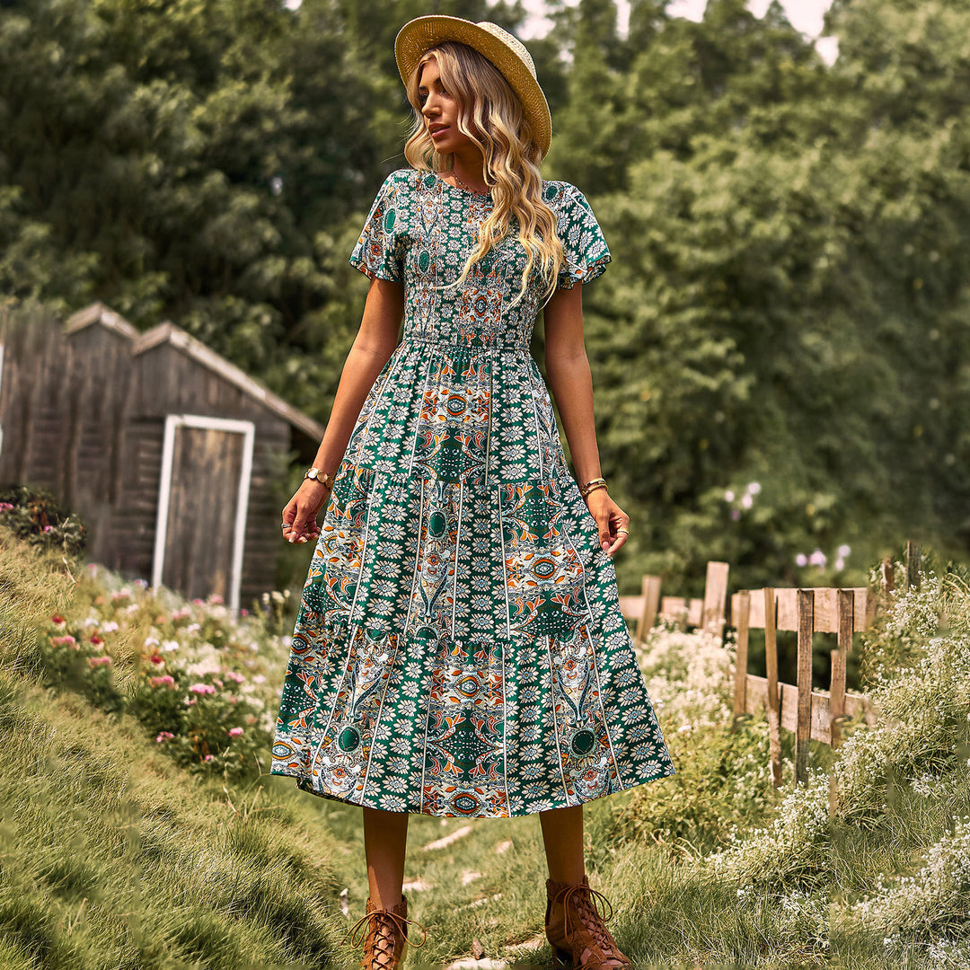 Damen Maxikleid mit floralem Muster und elastischem Tailleneinsatz Drune