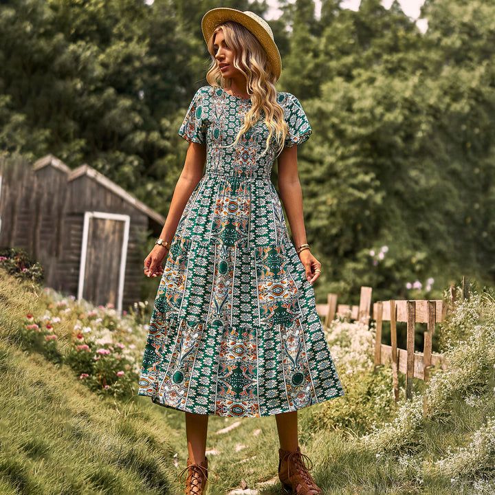 Damen Maxikleid mit floralem Muster und elastischem Tailleneinsatz Drune