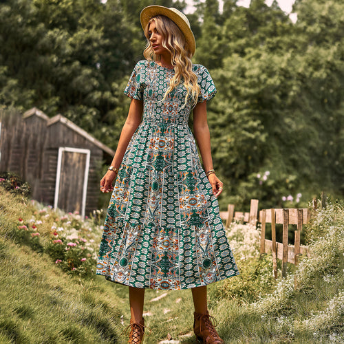 Damen Maxikleid mit floralem Muster und elastischem Tailleneinsatz Drune