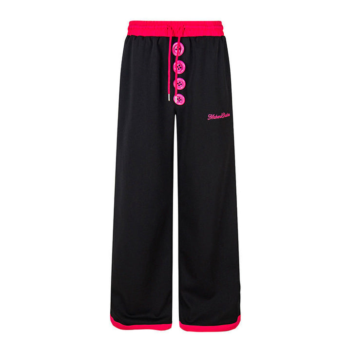 Damen Weite Lounge-Hose mit Zierknopfleiste, hohem Bund und Kordelzug Drune