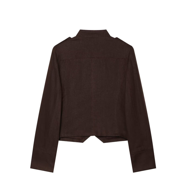 Damen Cropped Feldjacke im Militärstil mit Stehkragen, Epauletten und doppelter Zierknopfleiste Drune