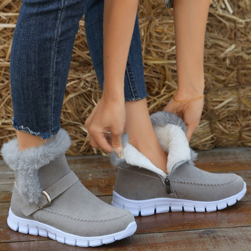 Damen Gefütterte Ankle-Boots aus Wildlederoptik mit Kunstfellkragen, seitlichem Reißverschluss und leichter Profilsohle Drune