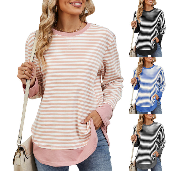 Damen gestreiftes Sweatshirt mit lässigem Schnitt und praktischen Taschen Drune