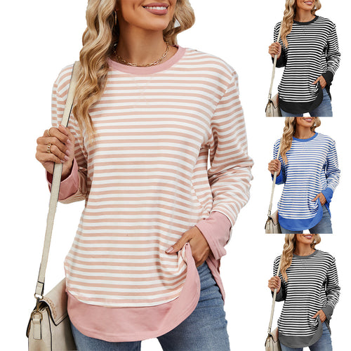 Damen gestreiftes Sweatshirt mit lässigem Schnitt und praktischen Taschen Drune