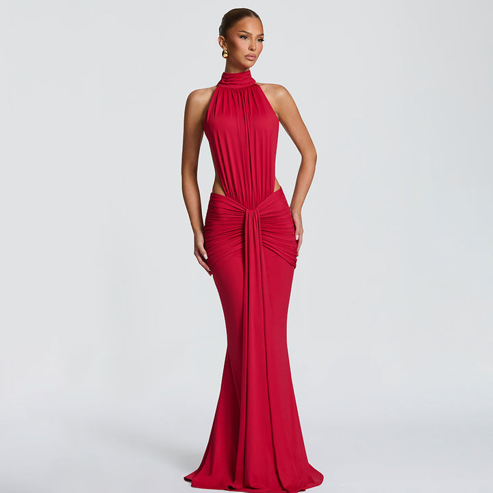 Damen Figurumspielendes Abendkleid mit hochgeschlossenem Design und raffinierten Drapierungen Drune