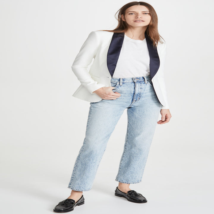 Damen Taillierter Smoking‑Blazer mit satiniertem Schalkragen und Ein‑Knopf‑Front Drune