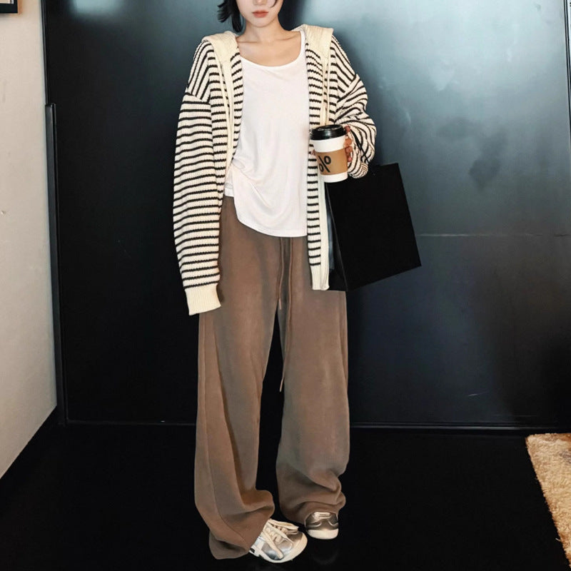 Damen Oversized Strickjacke mit Reißverschluss und Kapuze Drune