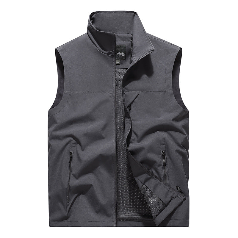 Herren Winddichte Softshell‑Outdoorweste mit belüftetem Mesh‑Innenfutter und verdeckten Reißverschlusstaschen Drune