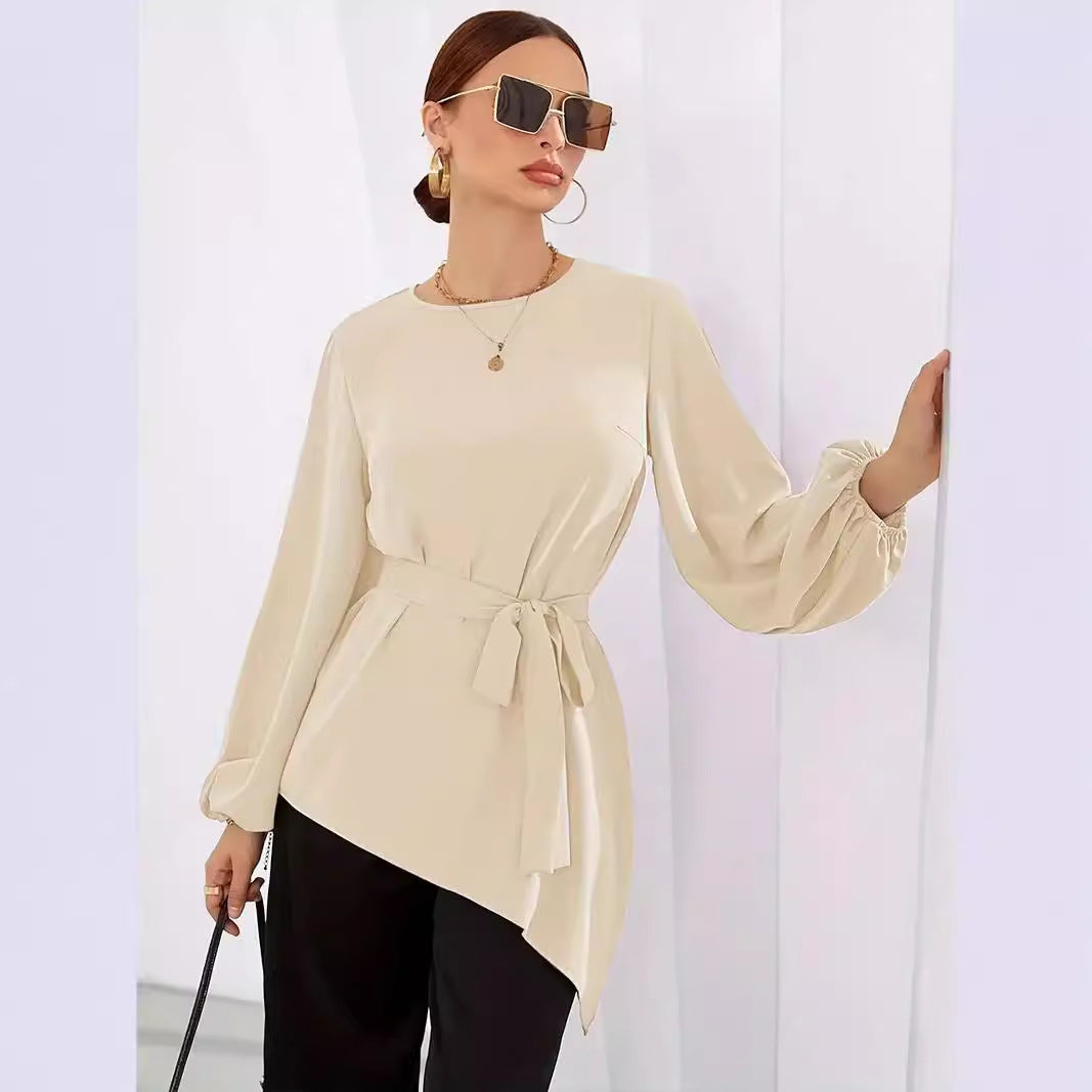 Damen Elegantes Wickelbluse mit langen Ärmeln Drune