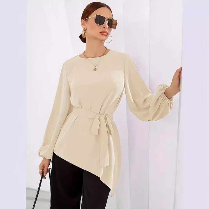 Damen Elegantes Wickelbluse mit langen Ärmeln Drune