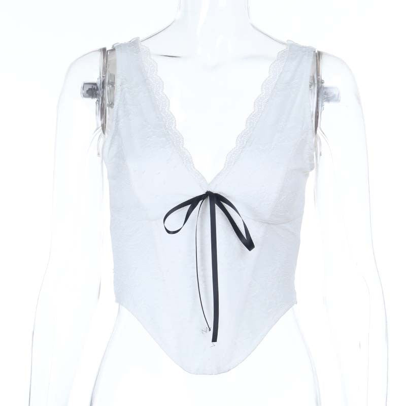 Damen elegantes Spitzen-Bustier-Oberteil mit Schleifendetail Drune