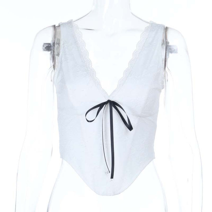 Damen elegantes Spitzen-Bustier-Oberteil mit Schleifendetail Drune