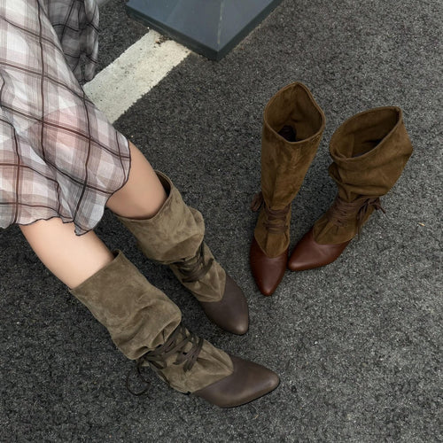Damen Modische Ankle-Boots mit Schnürung Drune