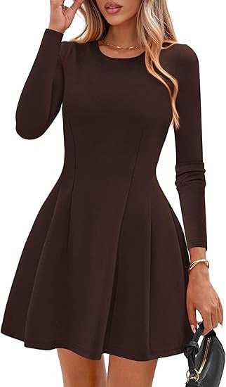 Damen Langärmeliges A-Linien Skaterkleid mit figurschmeichelnden Nähten Drune