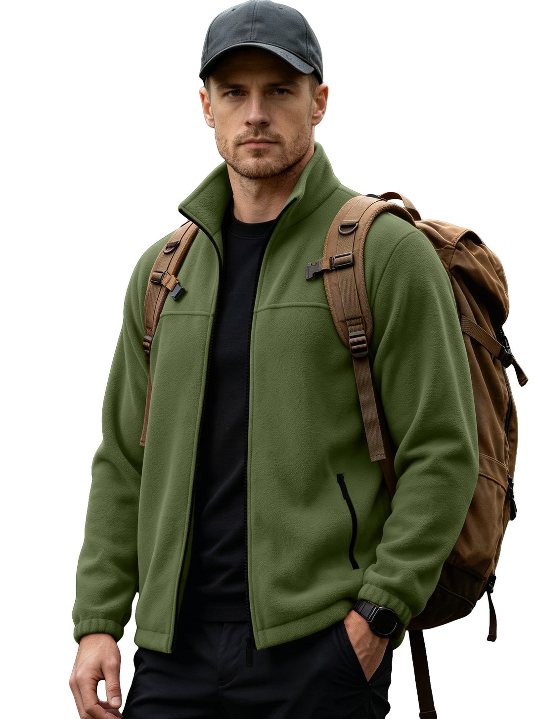Herren Leichte Outdoor-Fleecejacke mit Stehkragen und Reißverschlusstaschen Drune