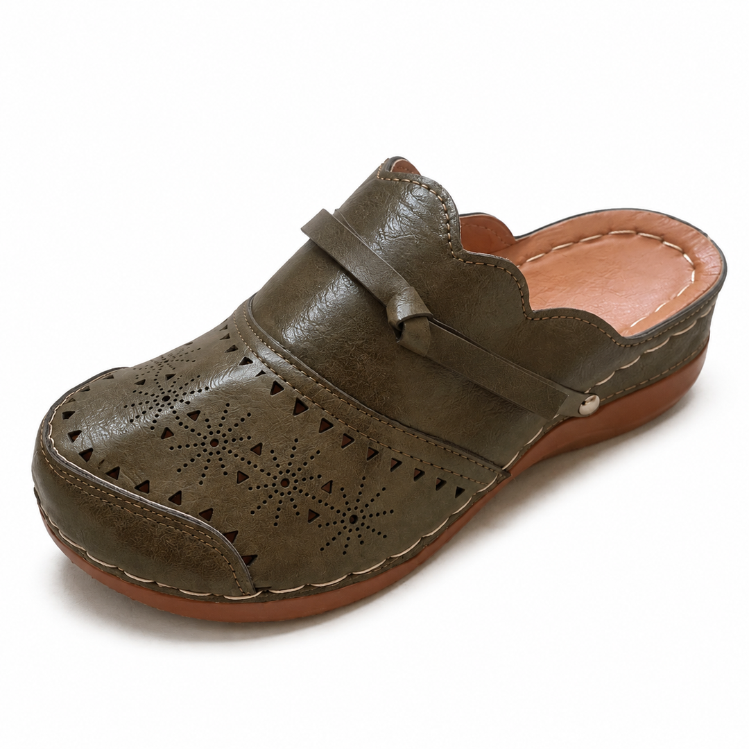 Damen Komfortable Clogs mit filigranem Durchbruchdesign und elegantem Riemen Drune