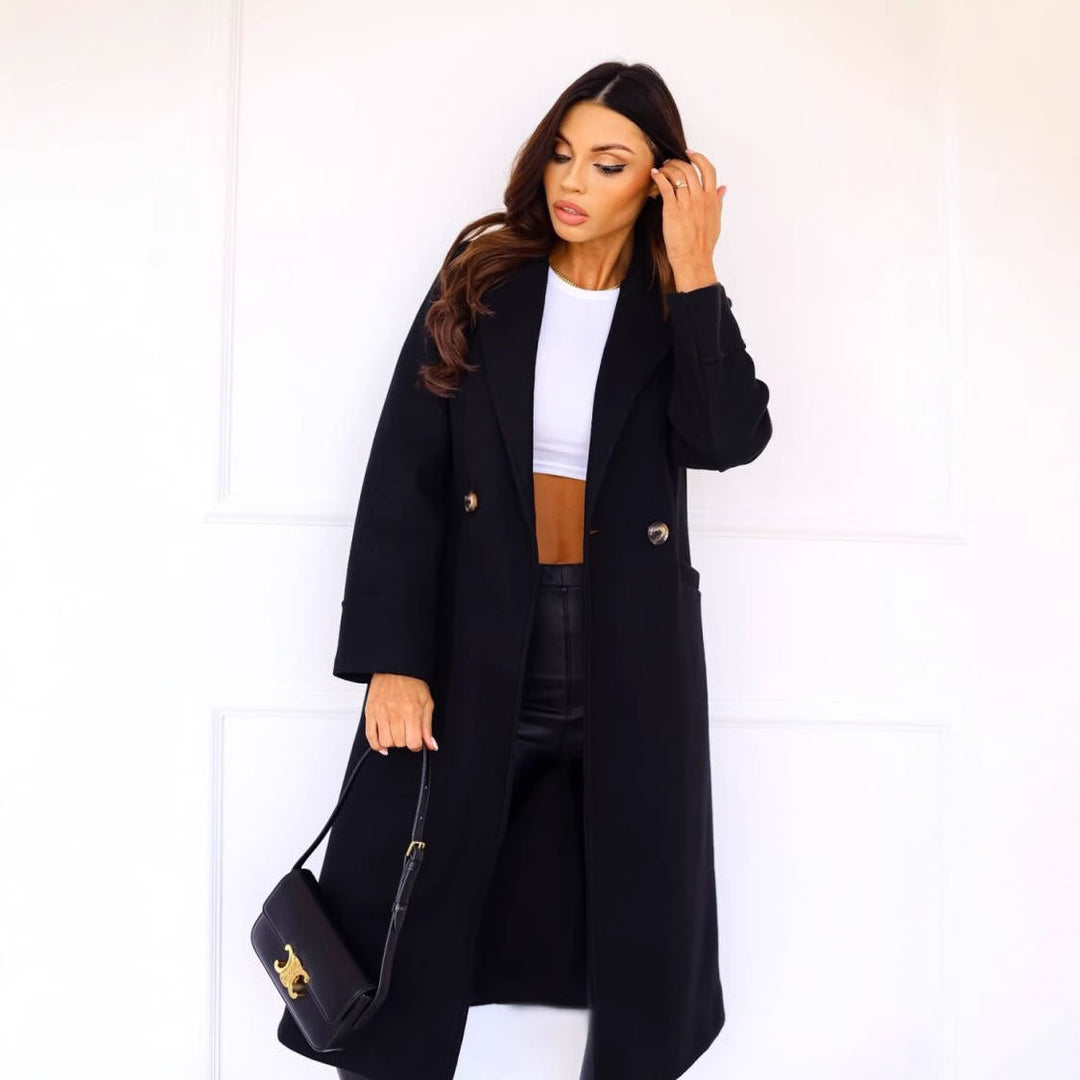 Damen Eleganter Wollmantel mit klassischem Revers und zeitlosem Design Drune