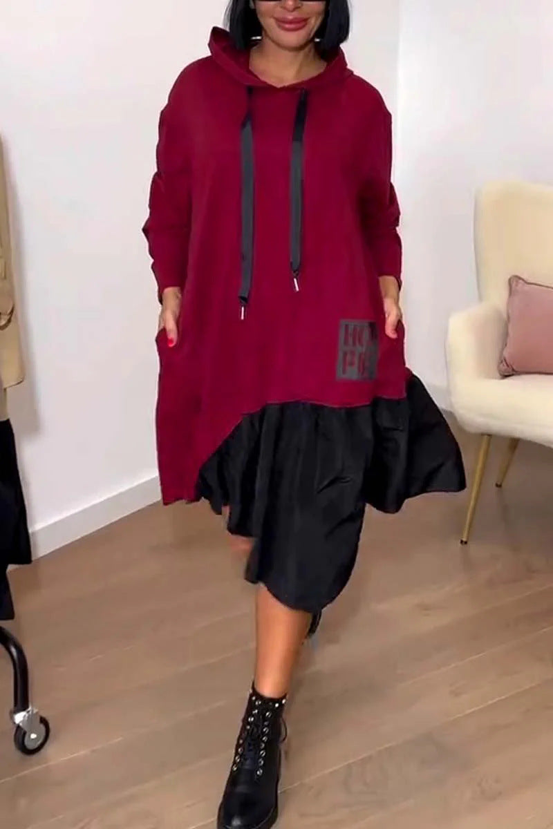 Damen Hoodie-Kleid mit voluminösem Rock und praktischen Taschen Drune