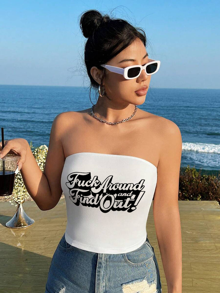 Damen Bandeau-Top mit auffälligem Statement-Aufdruck Drune