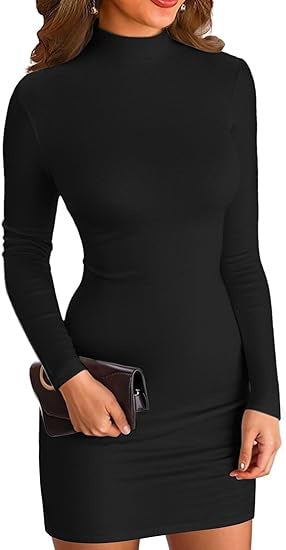 Damen Figurbetontes Rollkragen‑Minikleid aus Stretch‑Jersey mit Langarm Drune