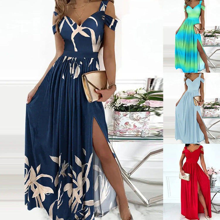Damen Maxikleid mit Schulterträgern und elegantem Schlitz Drune