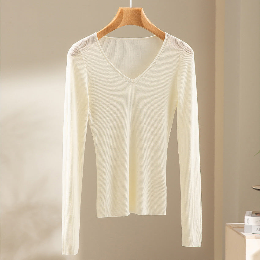 Damen Feiner gerippter Feinstrickpullover mit V-Ausschnitt und taillierter Silhouette Drune