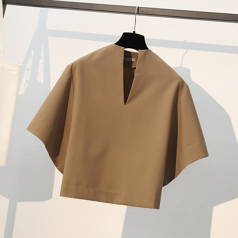 Damen Elegante Bluse mit V-Ausschnitt und weitem Schnitt Drune