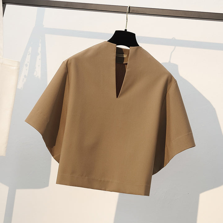 Damen Elegante Bluse mit V-Ausschnitt und weitem Schnitt Drune