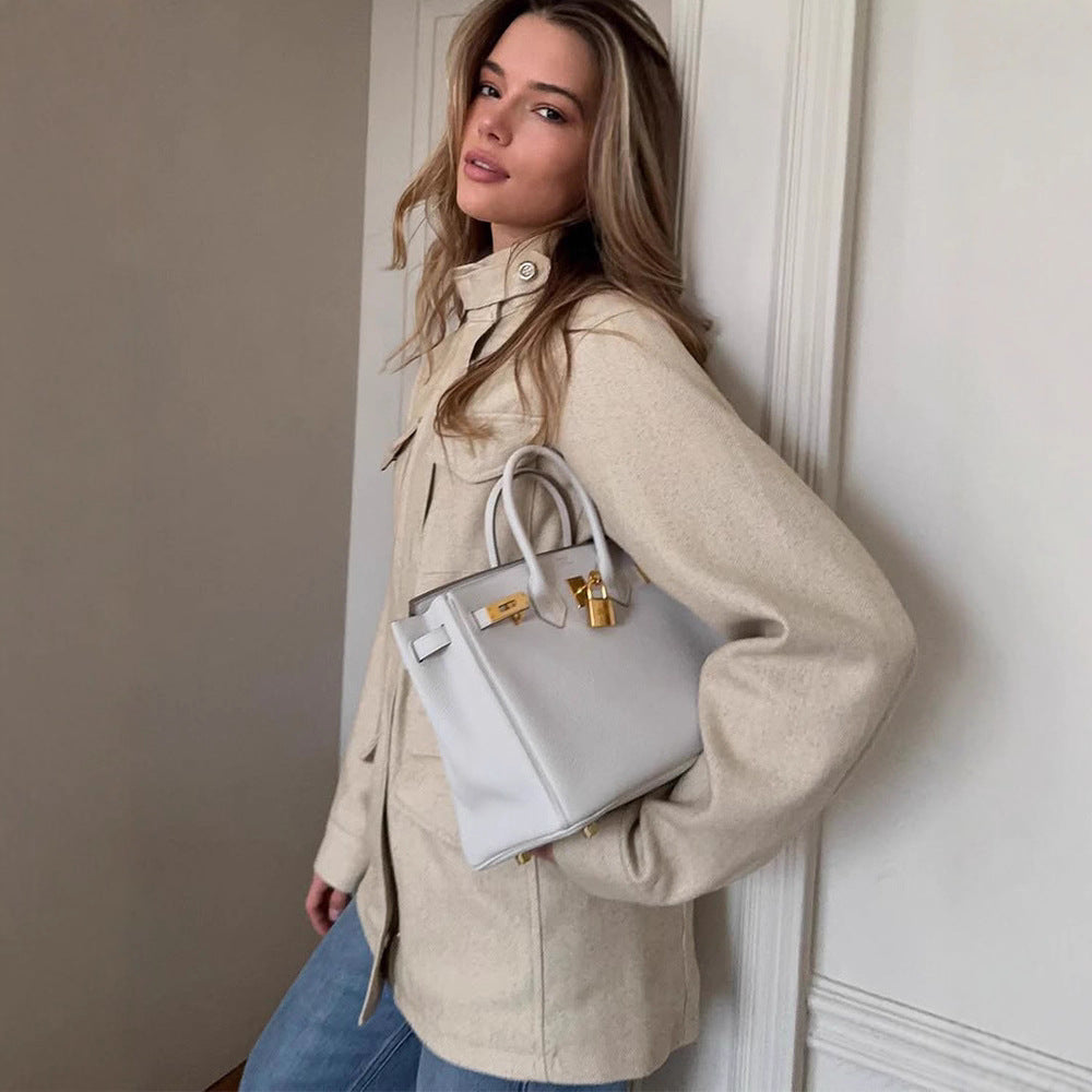 Damen lässige Utility-Jacke mit hohem Kragen und praktischen Taschen Drune