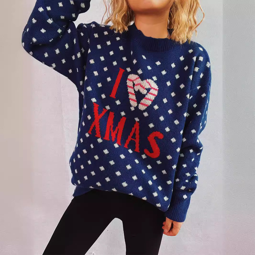 Damen Strickpullover mit festlichem Weihnachtsdesign und lockerer Passform Drune