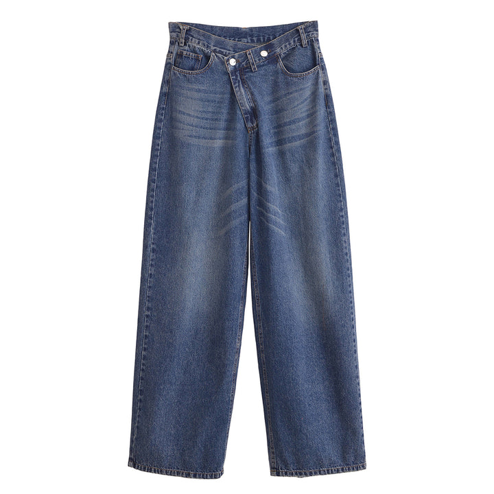 Damen Hochtaillierte weite Denim-Jeans mit asymmetrischem Bund und Culotte-Schnitt Drune