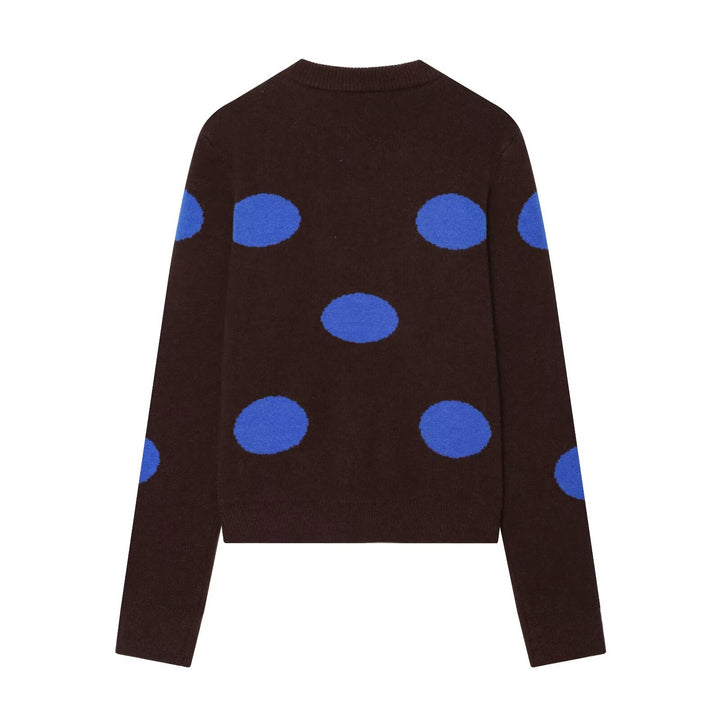 Damen Boxy Strickpullover mit großem Punktmuster, Rundhalsausschnitt und Rippbündchen Drune