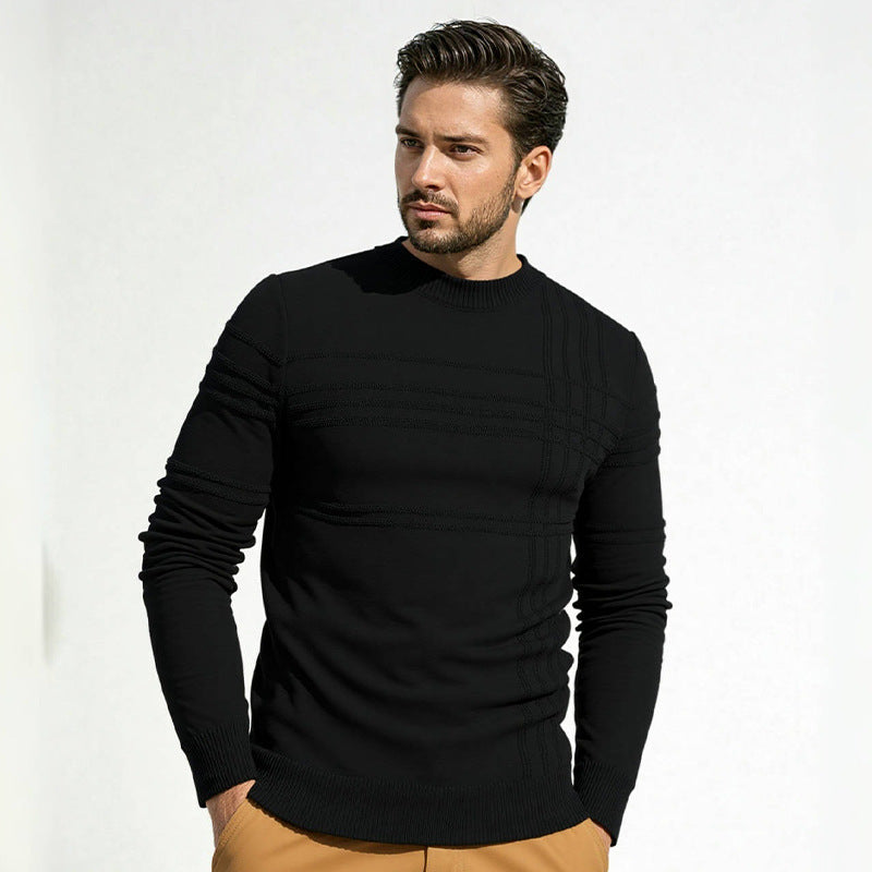Herren Strukturierter Feinstrickpullover mit Rundhalsausschnitt und dekorativen Streifen-Reliefnähten Drune