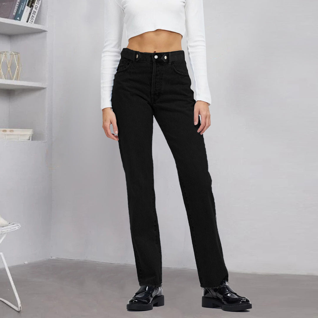 Damen Hochtaillierte gerade geschnittene Jeans aus rigid Denim mit rohem Saum Drune