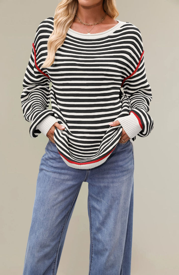 Damen gestreifter Pullover mit weichem Stoff und lässigem Schnitt Drune