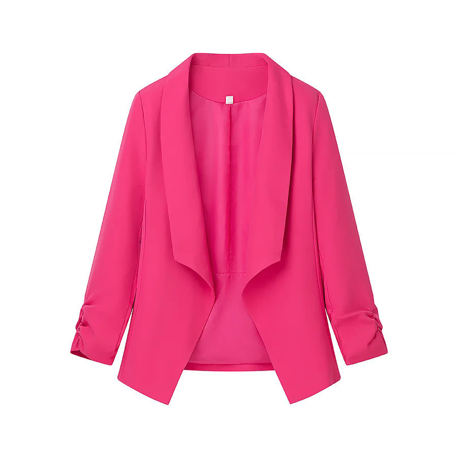Damen nan locker fallende Waterfall-Blazerjacke mit gerafften Ärmelabschlüssen Drune