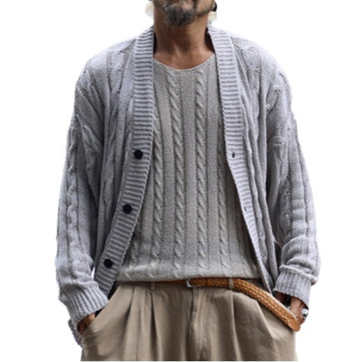 Herren Grobstrick-Cardigan mit Zopfmuster und Knopfleiste Drune