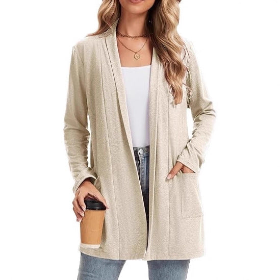 Damen lässiger Langarm-Cardigan mit offenen Front und Taschen Drune