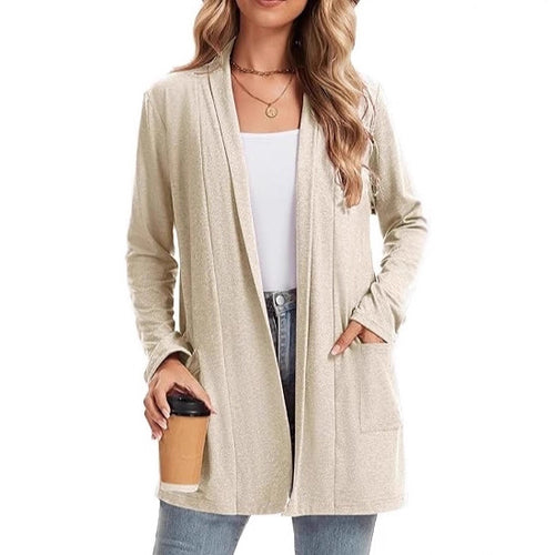 Damen lässiger Langarm-Cardigan mit offenen Front und Taschen Drune