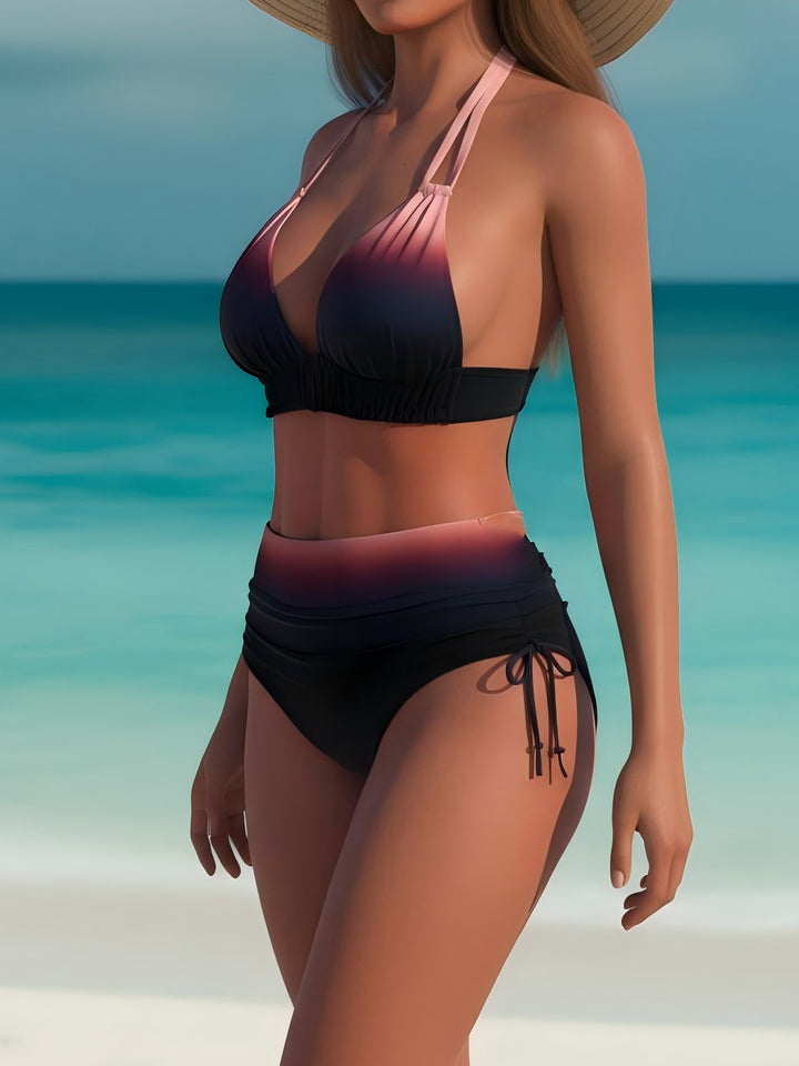 Damen Hochgeschnittener Bikini mit verstellbaren Trägern und farbverlauf Drune